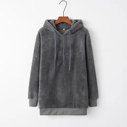 Quarter-Zip Drawstring Teddy Hoodie - Nikki’s Place