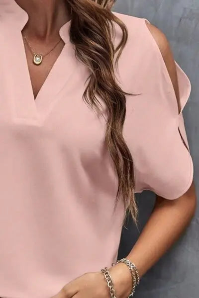 Notched Cold Shoulder Blouse - Nikki’s Place