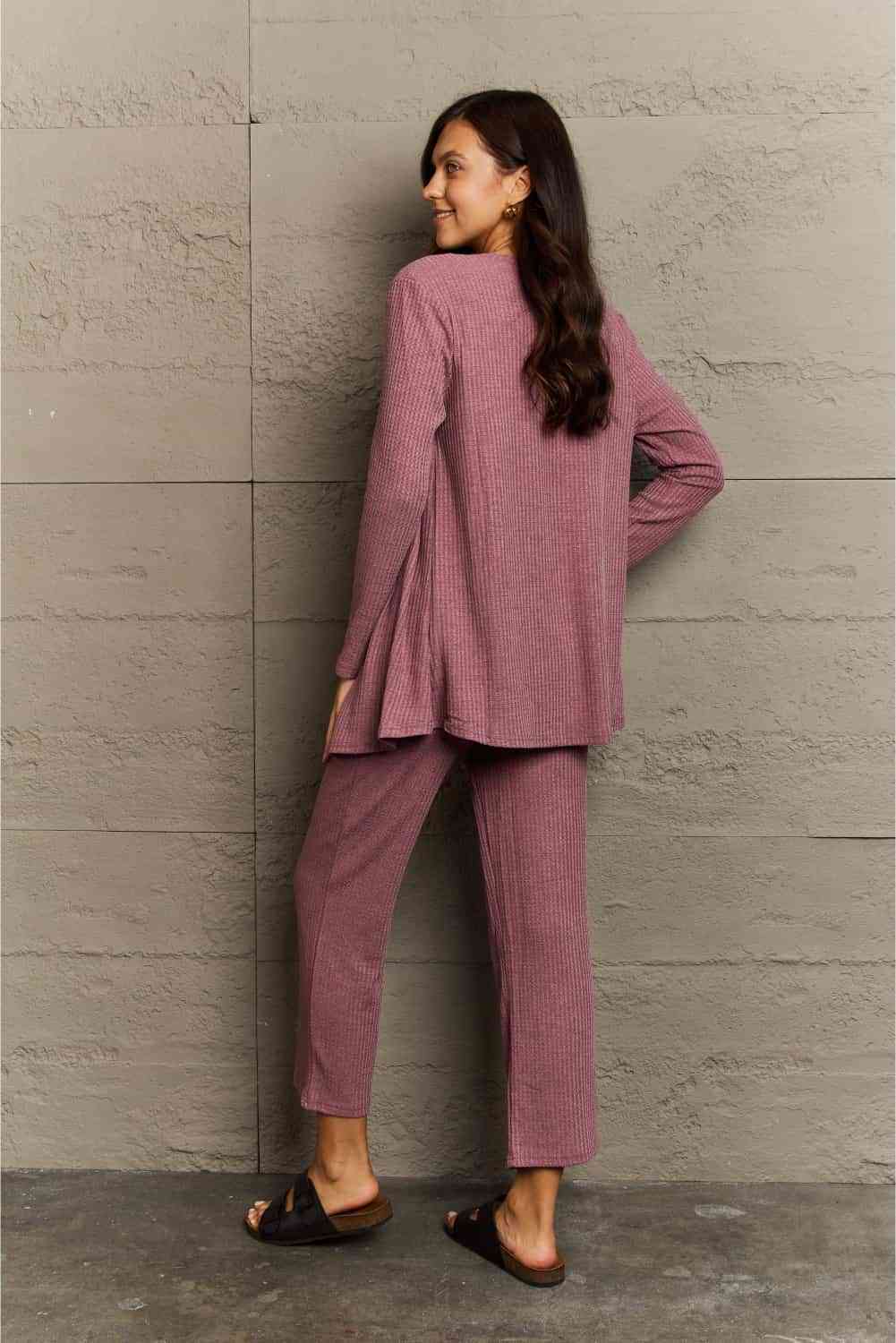 Ninexis Regular/Full Size Cropped Top, Long Pants and Cardigan Lounge Set - Nikki’s Place