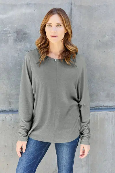 Double Take Full Size Round Neck Long Sleeve T-Shirt - Nikki’s Place