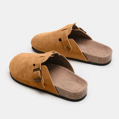 Suede Closed Toe Buckle Slide - Nikki’s Place