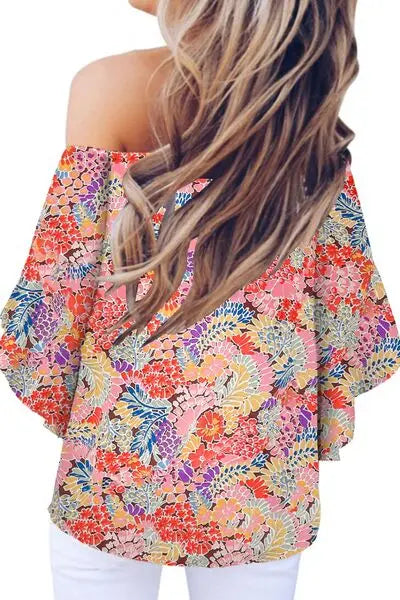 Tied Printed Off-Shoulder Half Sleeve Blouse - Nikki’s Place