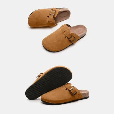 Suede Closed Toe Buckle Slide - Nikki’s Place