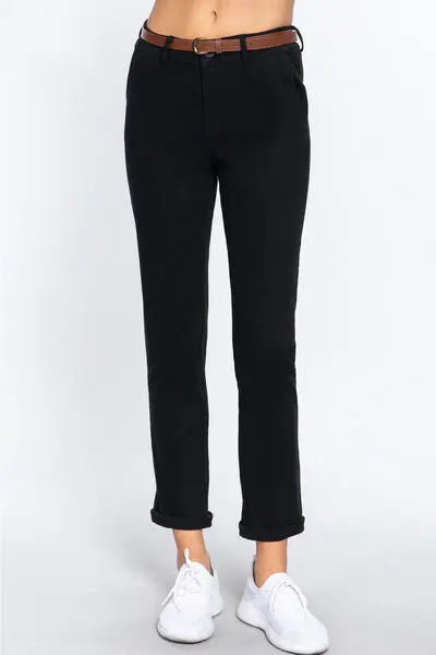 ACTIVE BASIC Cotton-Span Twill Straight Pants - Nikki’s Place