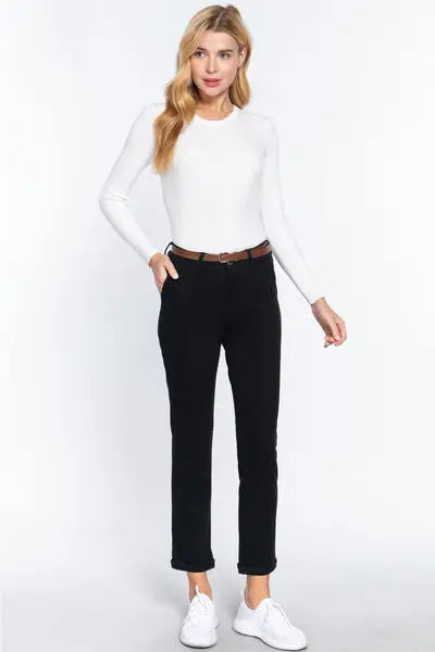 ACTIVE BASIC Cotton-Span Twill Straight Pants - Nikki’s Place