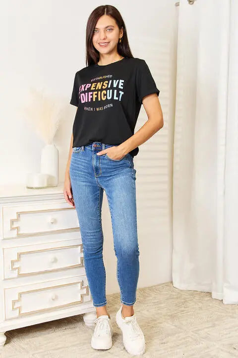 Simply Love Slogan Graphic Cuffed Sleeve T-Shirt - Nikki’s Place