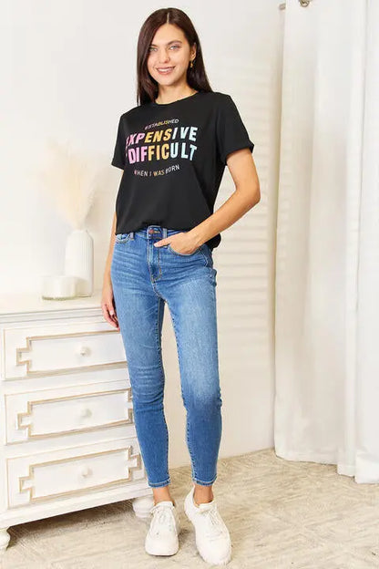 Simply Love Slogan Graphic Cuffed Sleeve T-Shirt - Nikki’s Place