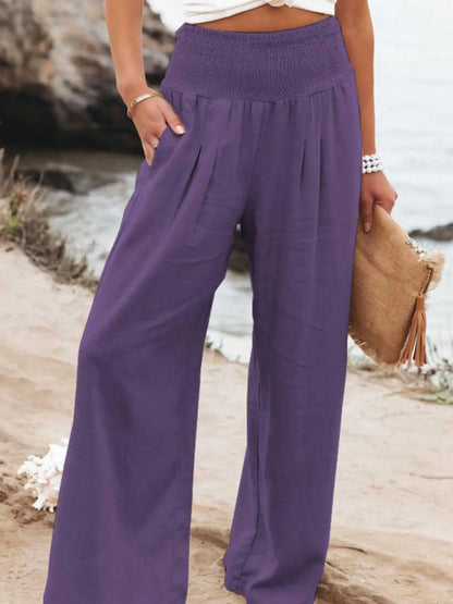 Regular/Full Size Smocked Waist Wide Leg Pants - Nikki’s Place