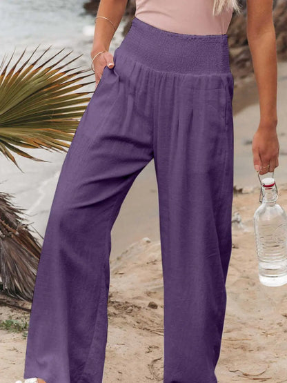 Regular/Full Size Smocked Waist Wide Leg Pants - Nikki’s Place