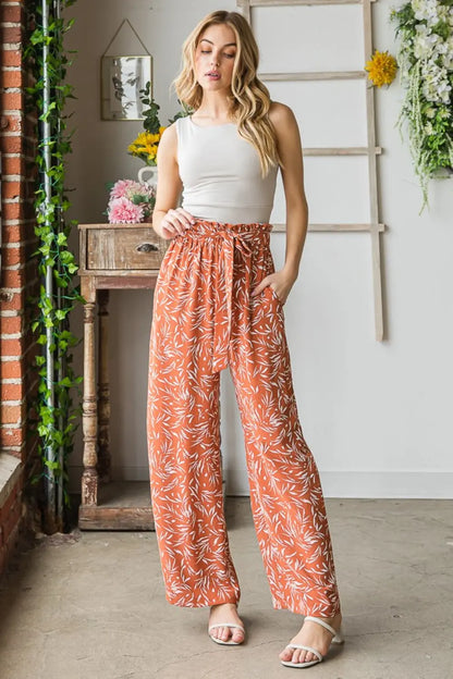 Heimish Regular/Full Size Printed Tied Straight Casual Pants - Nikki’s Place