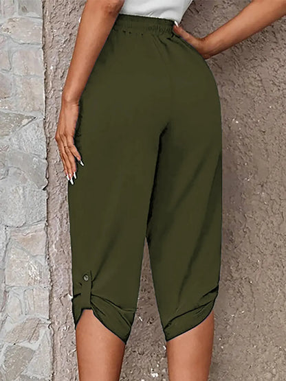 Full Size Roll-Tab Capris Pants - Nikki’s Place