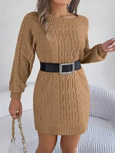 SweaterDress, CableKnitwear, WinterFashion, CozyStyle, KnittedDress, RoundNeckDress, CasualElegance, ChicKnit, VersatileDress, FashionEssential, ComfortableStyle, DressToImpress, WarmAndStylish, ClassicKnitwear, EverydayFashion,