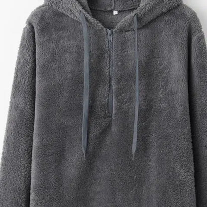 Quarter-Zip Drawstring Teddy Hoodie - Nikki’s Place