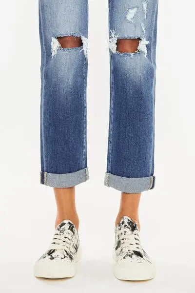 Kancan High Waist Distressed Hem Detail Cropped Straight Jeans - Nikki’s Place