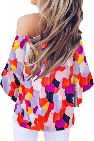 Tied Printed Off-Shoulder Half Sleeve Blouse - Nikki’s Place