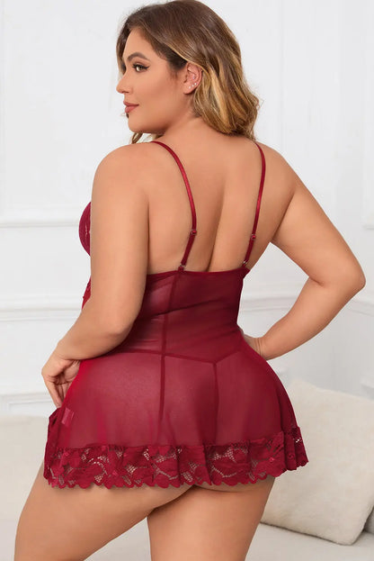 Plus Size Lace Detail Spaghetti Strap Lounge Dress - Nikki’s Place