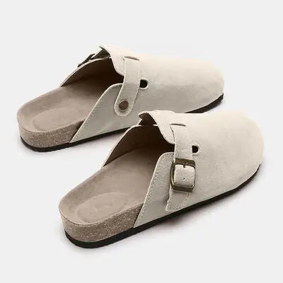 Suede Closed Toe Buckle Slide - Nikki’s Place