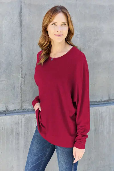 Double Take Full Size Round Neck Long Sleeve T-Shirt - Nikki’s Place