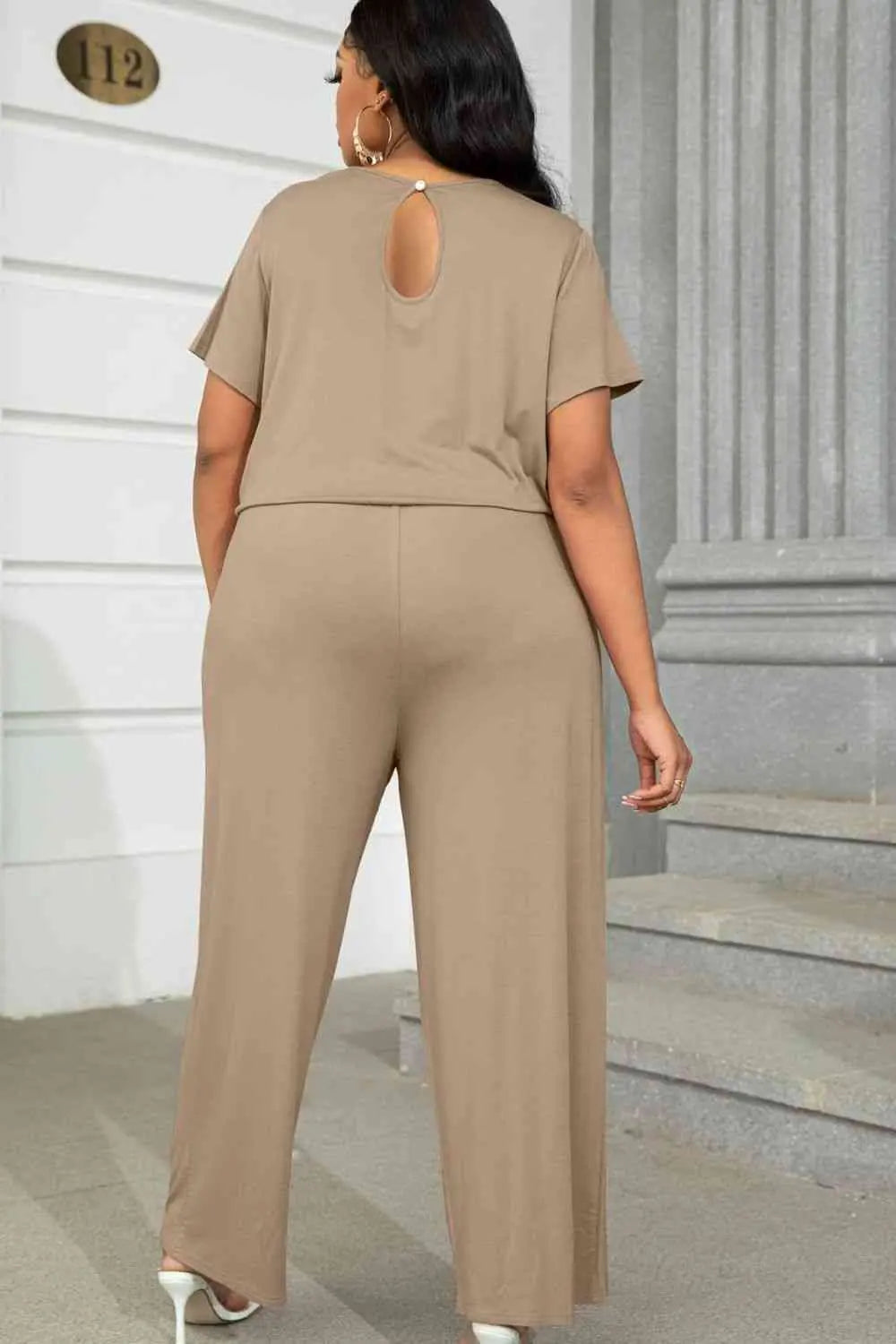 Plus Size Drawstring Waist Short Sleeve Jumpsuit - Nikki’s Place