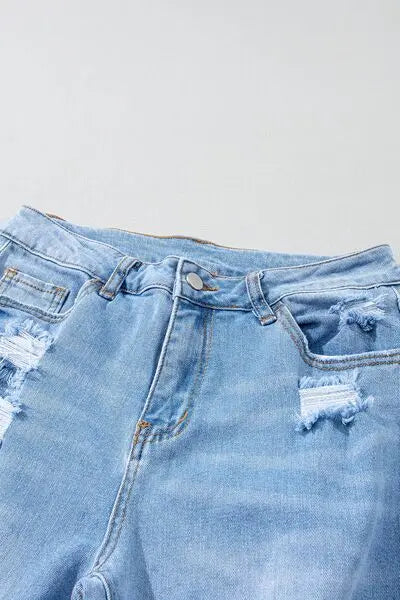 Distressed Raw Hem Jeans with Pockets - Nikki’s Place