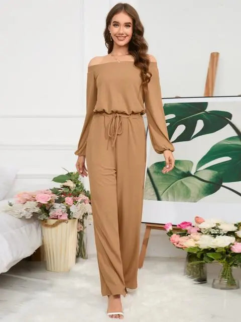 OffShoulderStyle, JumpsuitFashion, StraightLeg, ChicJumpsuit, FashionistaFave, TrendyOutfit, ElegantLook, SummerFashion, VersatileStyle, EffortlessChic, DayToNightWear, FashionEssentials, StylishJumpsuit, OffShoulderTrend, AllInOneOutfit