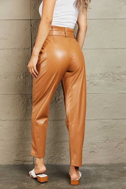 HEYSON Powerful You Regular/Full Size Faux Leather Paperbag Waist Pants - Nikki’s Place