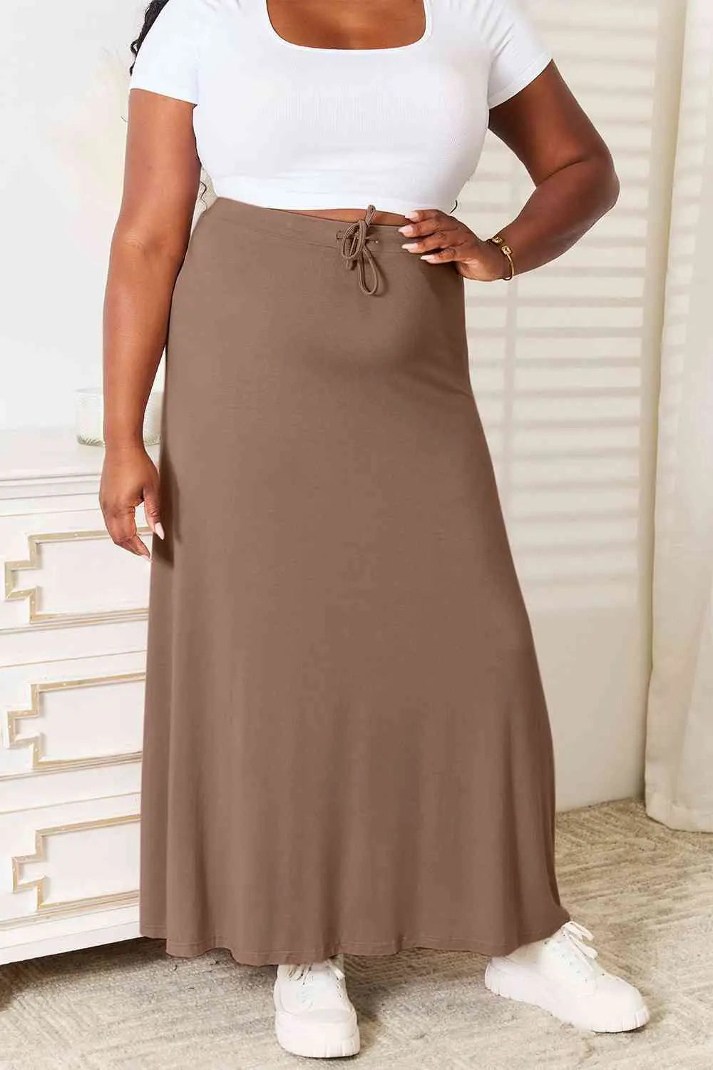 Soft Rayon Drawstring Waist Maxi Skirt Rayon - Nikki’s Place