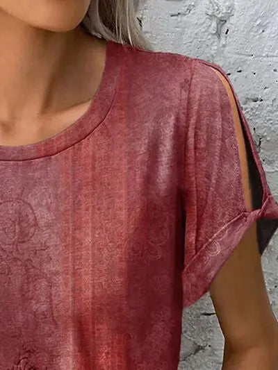Printed Round Neck Short Sleeve T-Shirt - Nikki’s Place