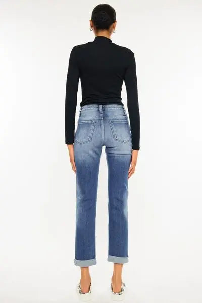 Kancan High Waist Distressed Hem Detail Cropped Straight Jeans - Nikki’s Place