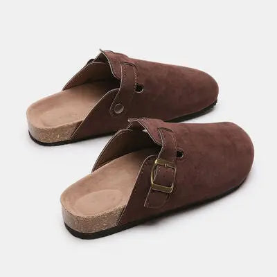 Suede Closed Toe Buckle Slide - Nikki’s Place