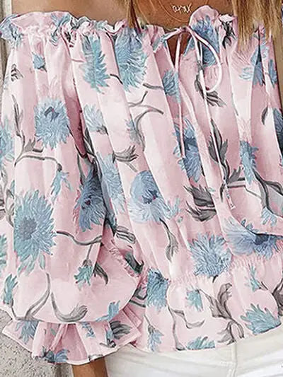 Floral Off-Shoulder Flounce Sleeve Blouse - Nikki’s Place