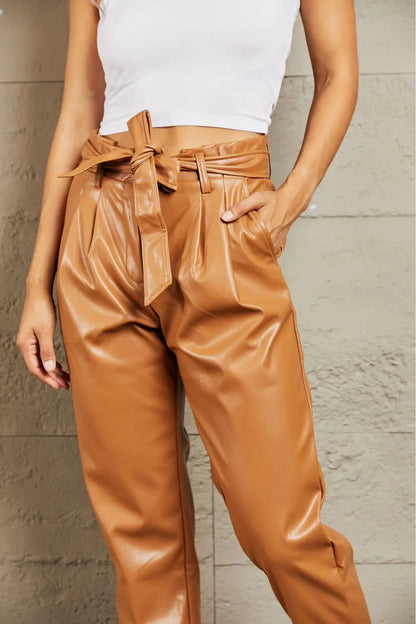 HEYSON Powerful You Regular/Full Size Faux Leather Paperbag Waist Pants - Nikki’s Place