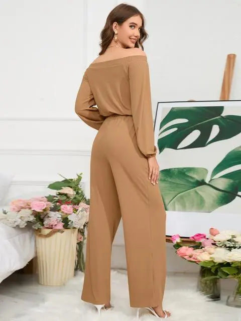 Off-Shoulder Straight Leg Jumpsuit - Nikki’s Place