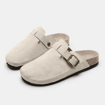 Suede Closed Toe Buckle Slide - Nikki’s Place