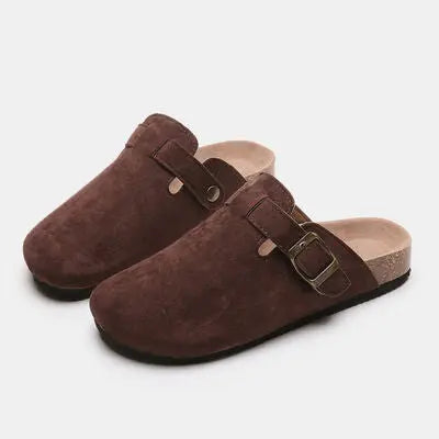 Suede Closed Toe Buckle Slide - Nikki’s Place