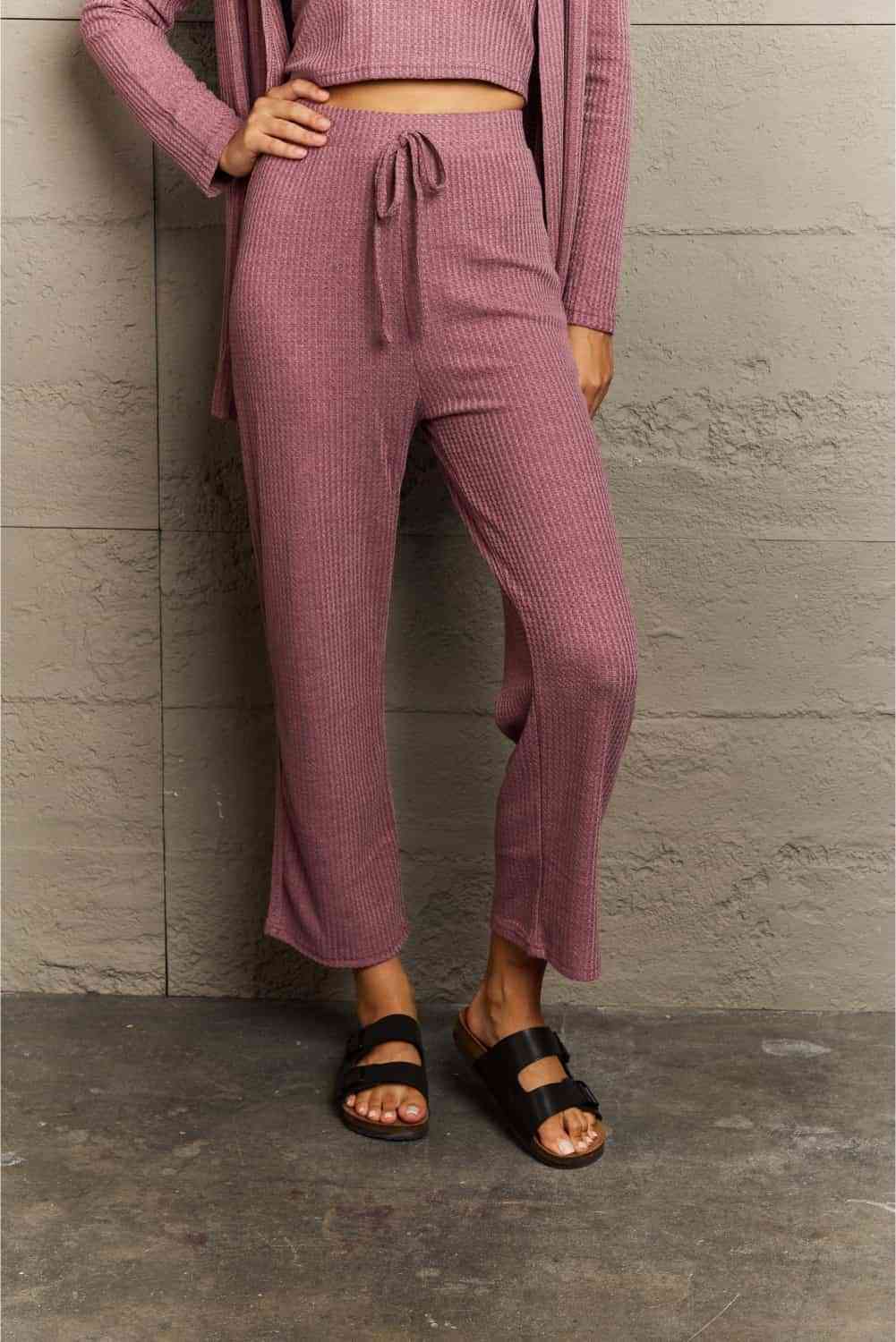 Ninexis Regular/Full Size Cropped Top, Long Pants and Cardigan Lounge Set - Nikki’s Place