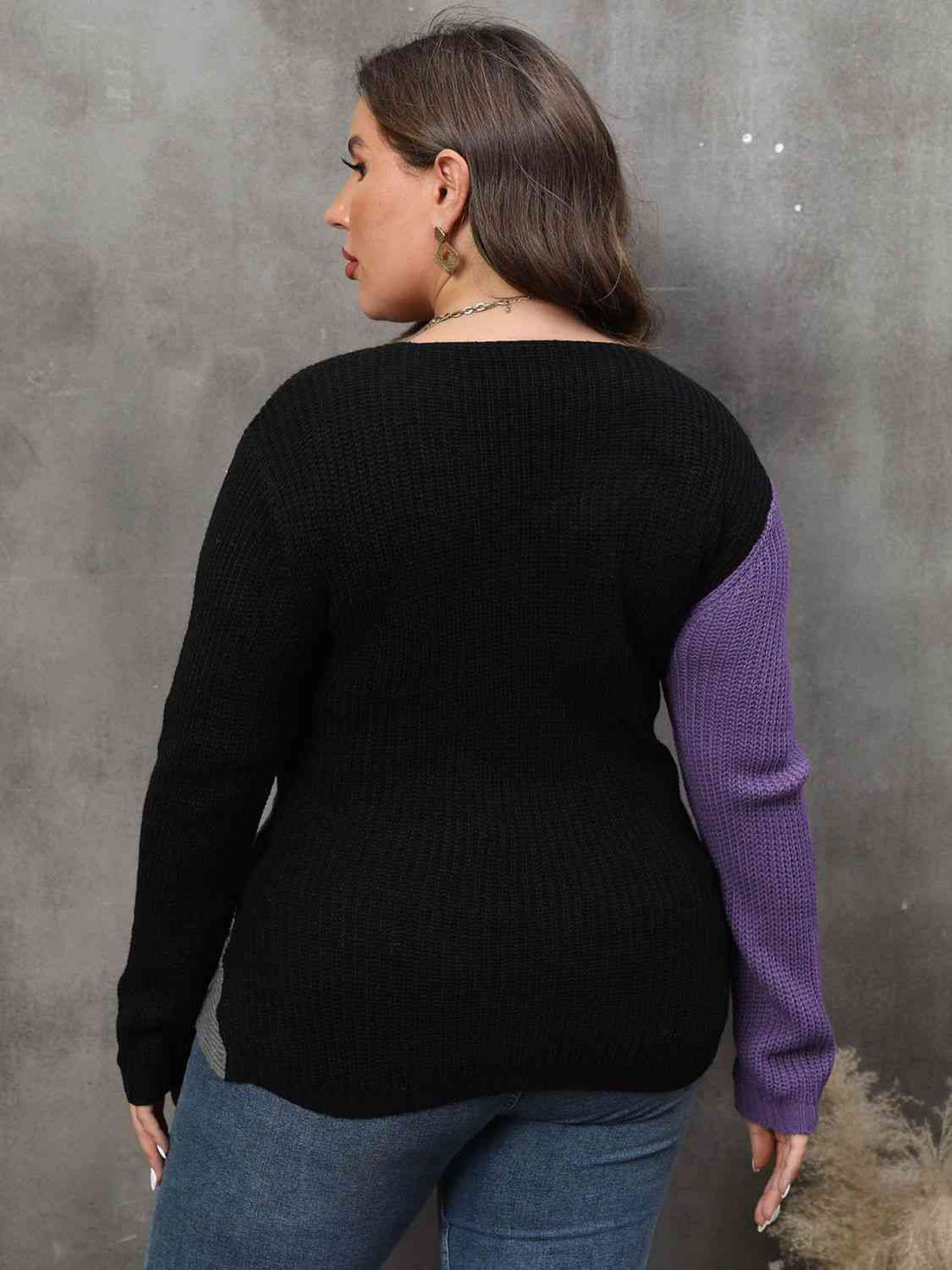 Plus Size Two-Tone Surplice Neck Sweater - Nikki’s Place