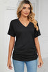 Ruched V-Neck Short Sleeve T-Shirt - Nikki’s Place