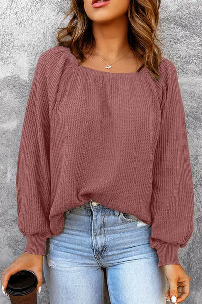 Square Neck Waffle-Knit Top - Nikki’s Place