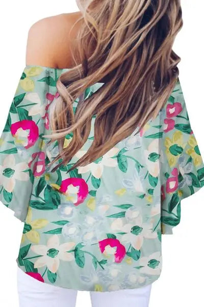 Tied Printed Off-Shoulder Half Sleeve Blouse - Nikki’s Place