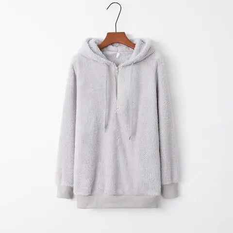 Quarter-Zip Drawstring Teddy Hoodie - Nikki’s Place