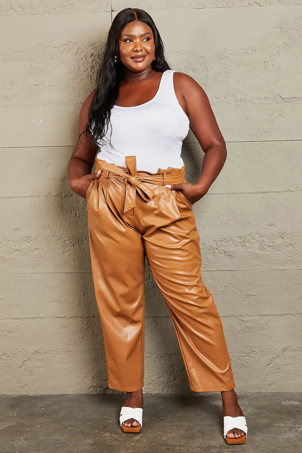 HEYSON Powerful You Regular/Full Size Faux Leather Paperbag Waist Pants - Nikki’s Place