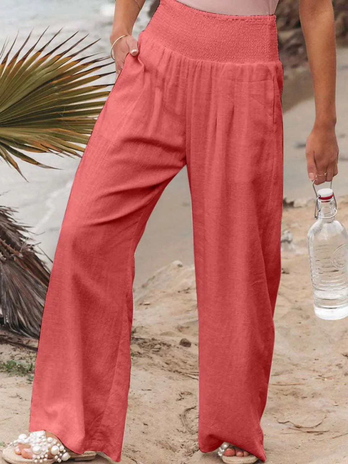 Regular/Full Size Smocked Waist Wide Leg Pants - Nikki’s Place