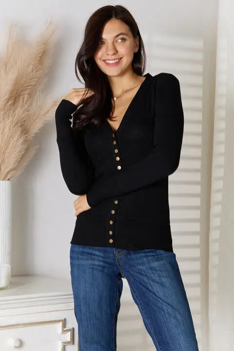 Zenana Full Size V-Neck Long Sleeve Cardigan Nikki’s Place