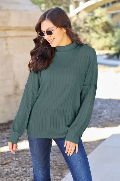 MockNeckTop, RibbedKnitwear, EverydayStyle, CasualChic, WardrobeEssential, FullSizeFashion, ExposedSeamTop, KnitwearLove, VersatileTop, FashionBasics, ComfortAndStyle, ClassicLook, BaeFashion, StaplePiece, EffortlessElegance,