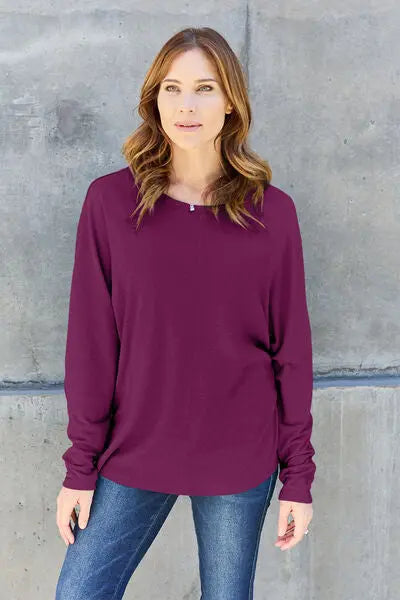 Double Take Full Size Round Neck Long Sleeve T-Shirt - Nikki’s Place