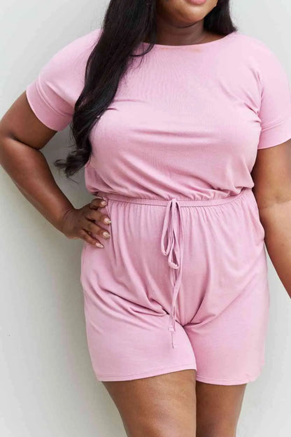 Zenana Chilled Out Regular/Full Size Short Sleeve Romper in Light Carnation Pink - Nikki’s Place