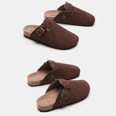 Suede Closed Toe Buckle Slide - Nikki’s Place