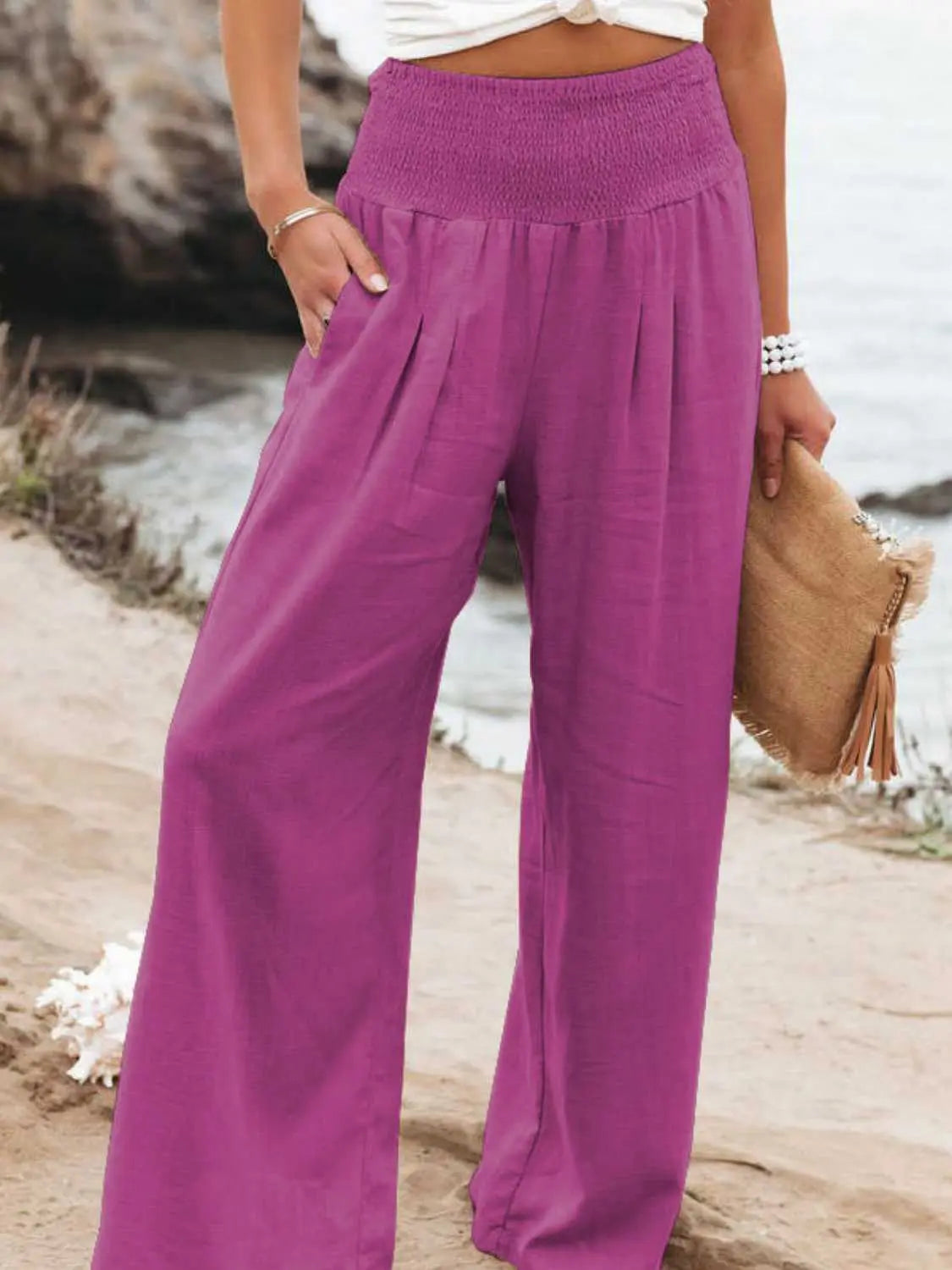 Regular/Full Size Smocked Waist Wide Leg Pants - Nikki’s Place