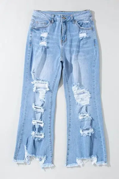 Distressed Raw Hem Jeans with Pockets - Nikki’s Place